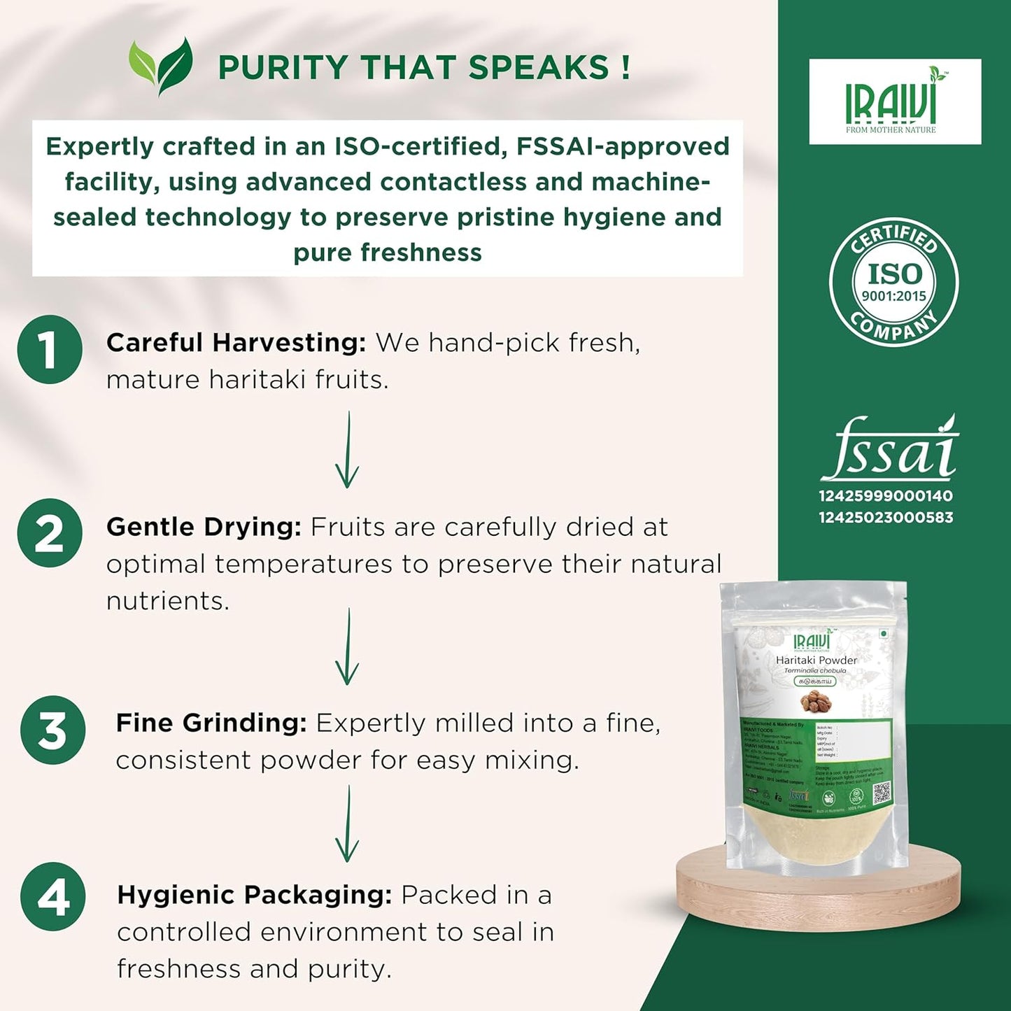 IRAIVI Premium Haritaki Powder | Kadukkai | Harad | 100% Pure & Natural Superfood for Digestive Health, Detox & Gut Wellness | Daily Immunity & Cleansing Support - Iraivi Herbals