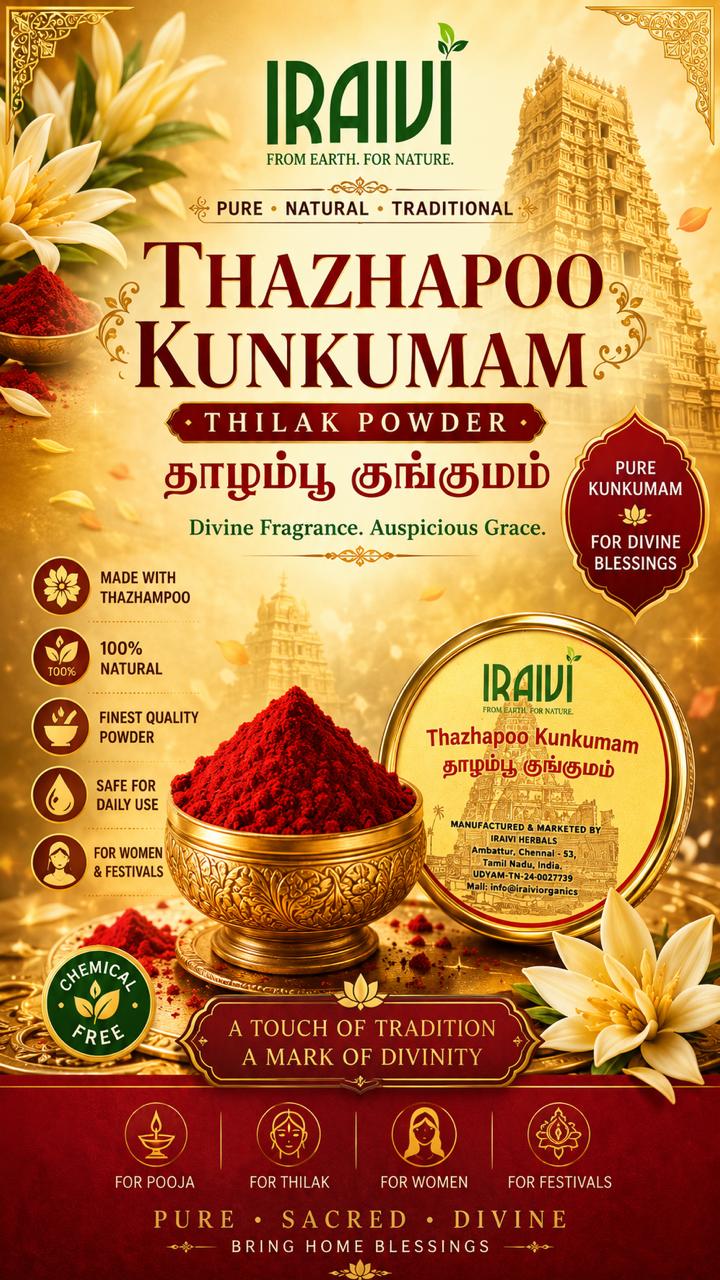 IRAIVI Thazhampoo Kumkum | Traditional Thilak Powder | Natural Kumkum 5g