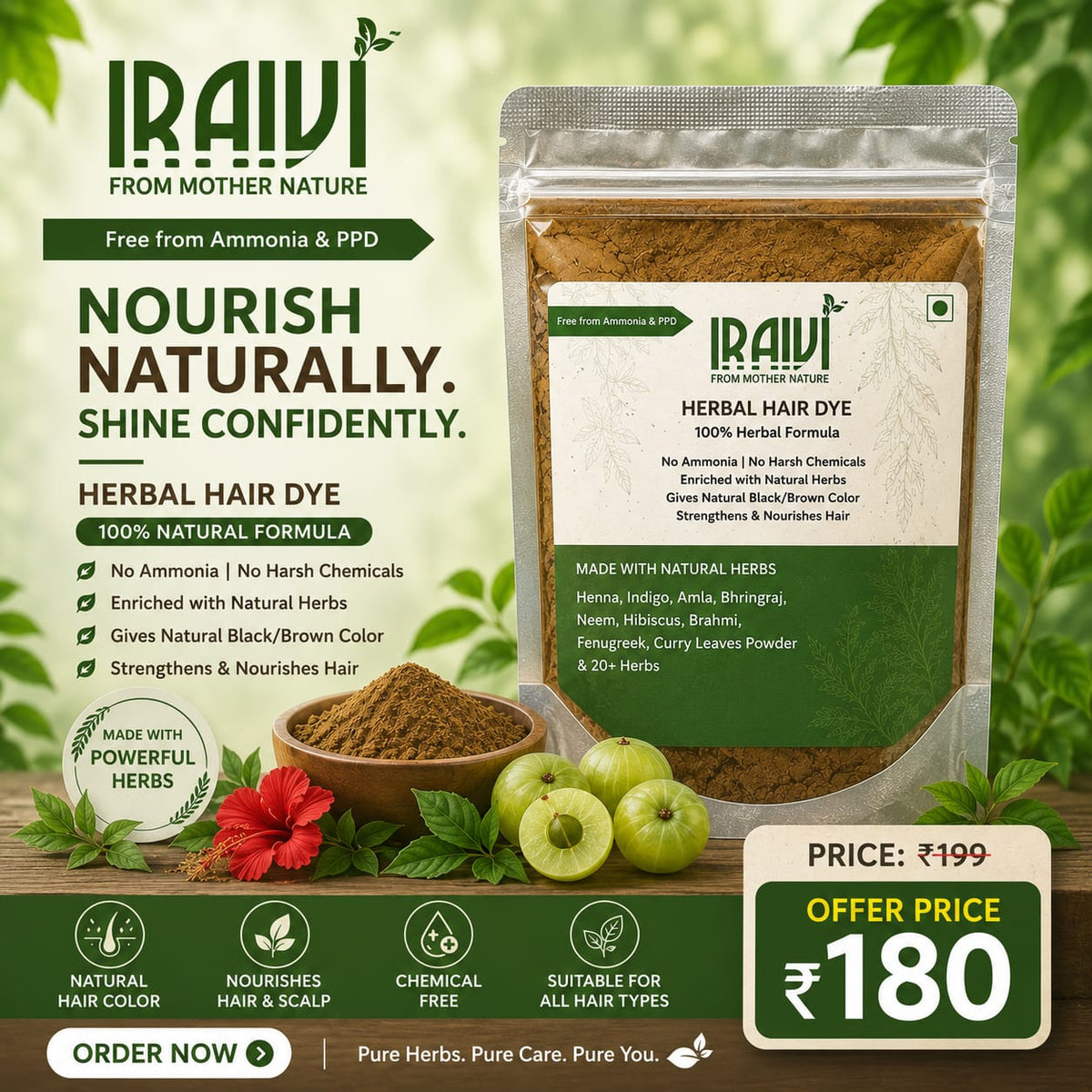 IRAIVI Herbal Hair Dye | Natural Hair Colour | Ammonia & PPD Free | 100g