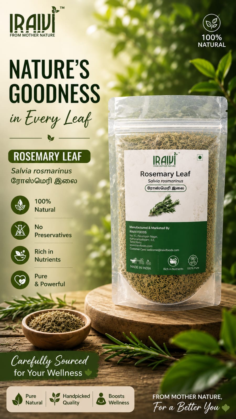IRAIVI Rosemary Leaf | Salvia rosmarinus | Dried Rosemary Leaves | Natural Herbal Leaf