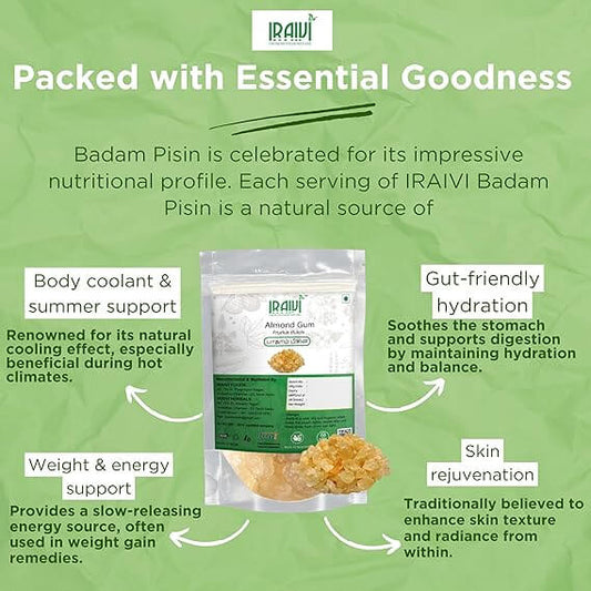 Iraivi Premium Almond Gum – Badam Pisin (Gond Katira) for Cooling, Skin Glow & Gut Health