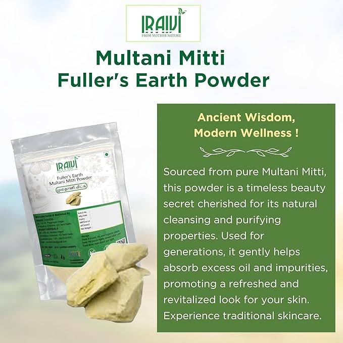 Iraivi Multani Mitti Powder 100g – 100% Pure Fuller's Earth for Skin Cleansing & Glow