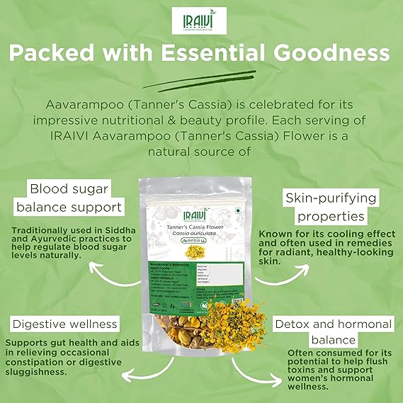 IRAIVI Premium Aavarampoo Flowers 100g – 100% Natural Sun-Dried Cassia Auriculata Flowers