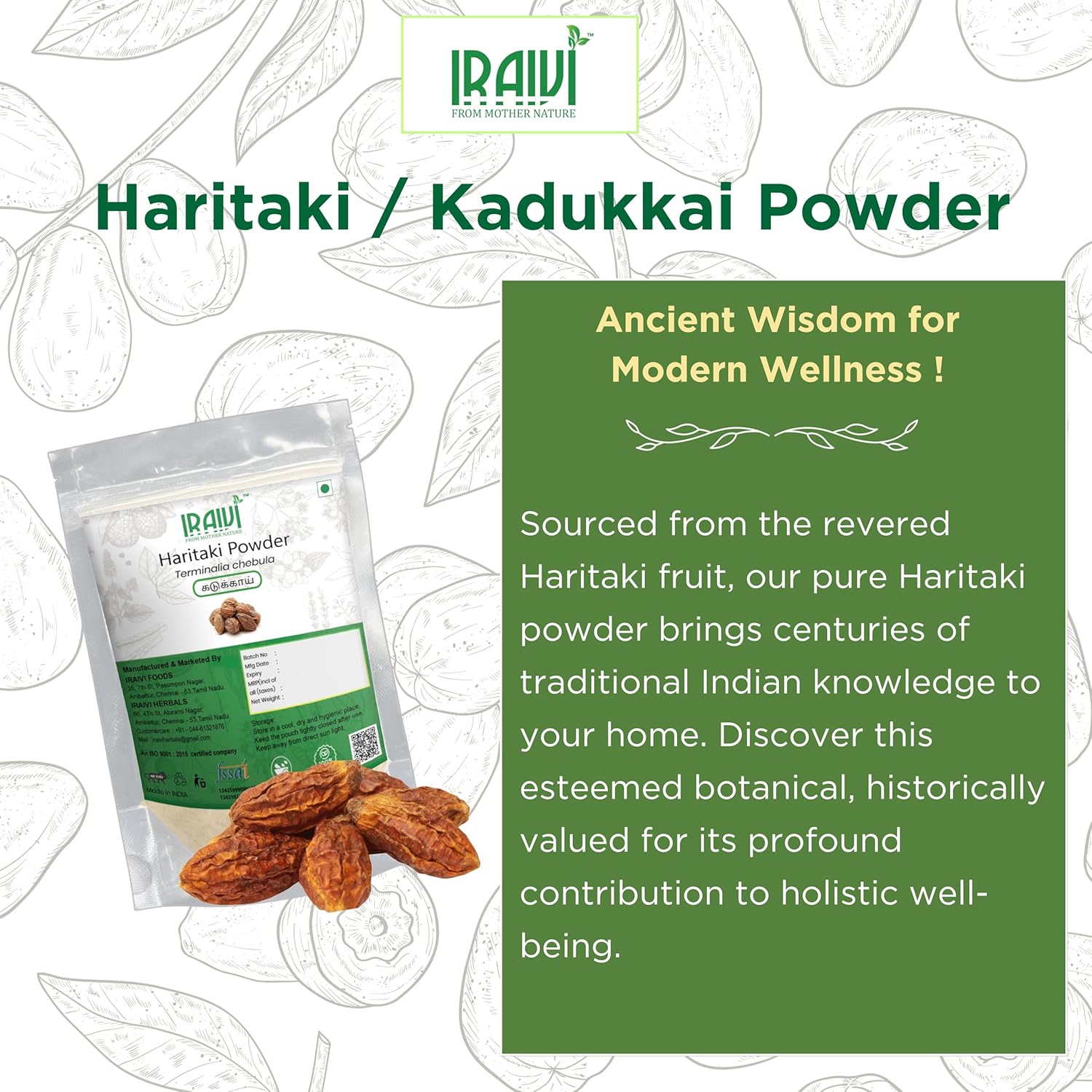 IRAIVI Premium Haritaki Powder | Kadukkai | Harad | 100% Pure & Natural Superfood for Digestive Health, Detox & Gut Wellness | Daily Immunity & Cleansing Support - Iraivi Herbals