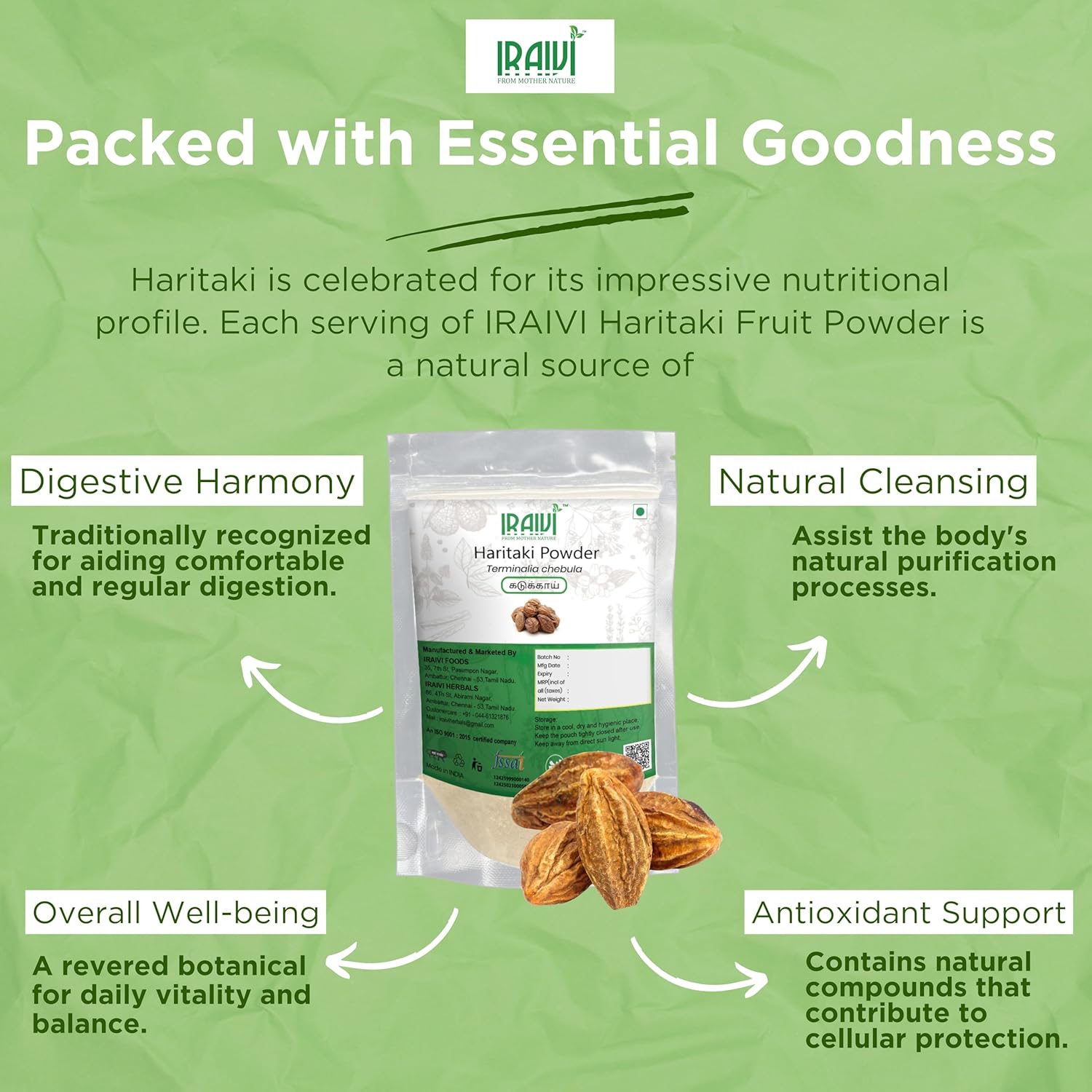 IRAIVI Premium Haritaki Powder | Kadukkai | Harad | 100% Pure & Natural Superfood for Digestive Health, Detox & Gut Wellness | Daily Immunity & Cleansing Support - Iraivi Herbals