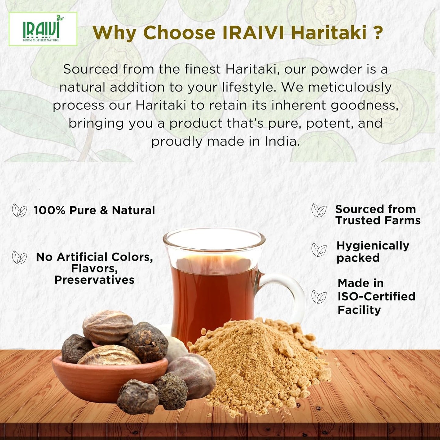 IRAIVI Premium Haritaki Powder | Kadukkai | Harad | 100% Pure & Natural Superfood for Digestive Health, Detox & Gut Wellness | Daily Immunity & Cleansing Support - Iraivi Herbals