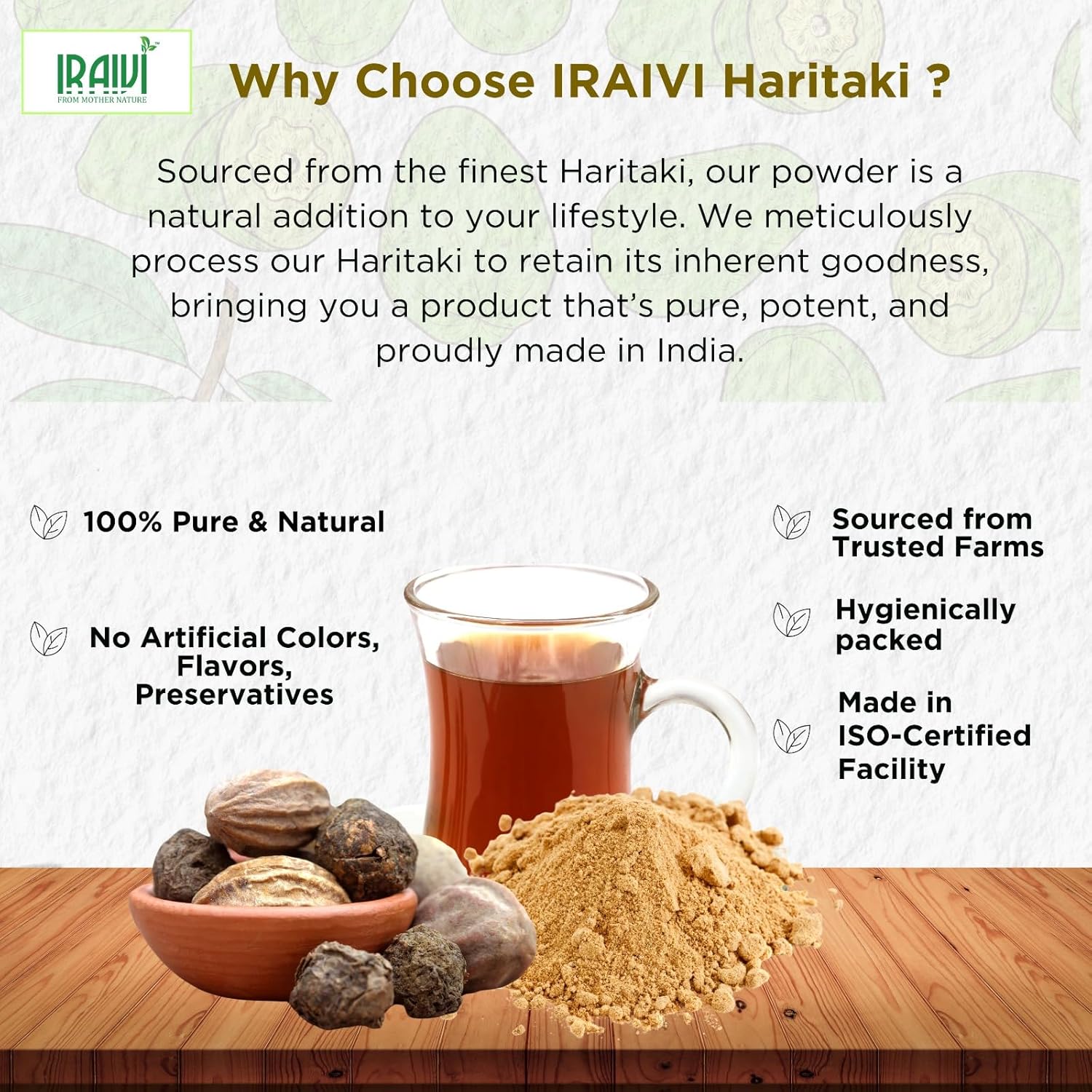 IRAIVI Premium Haritaki Powder | Kadukkai | Harad | 100% Pure & Natural Superfood for Digestive Health, Detox & Gut Wellness | Daily Immunity & Cleansing Support - Iraivi Herbals