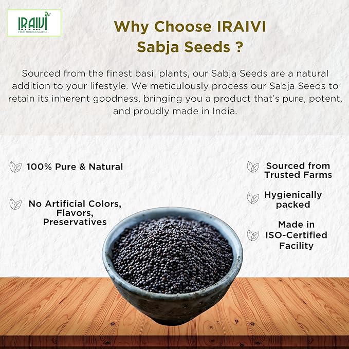 IRAIVI Premium Basil Seeds | Sabja Seeds | Tukmaria | Pure & Natural by Iraivi Organics - Iraivi Herbals