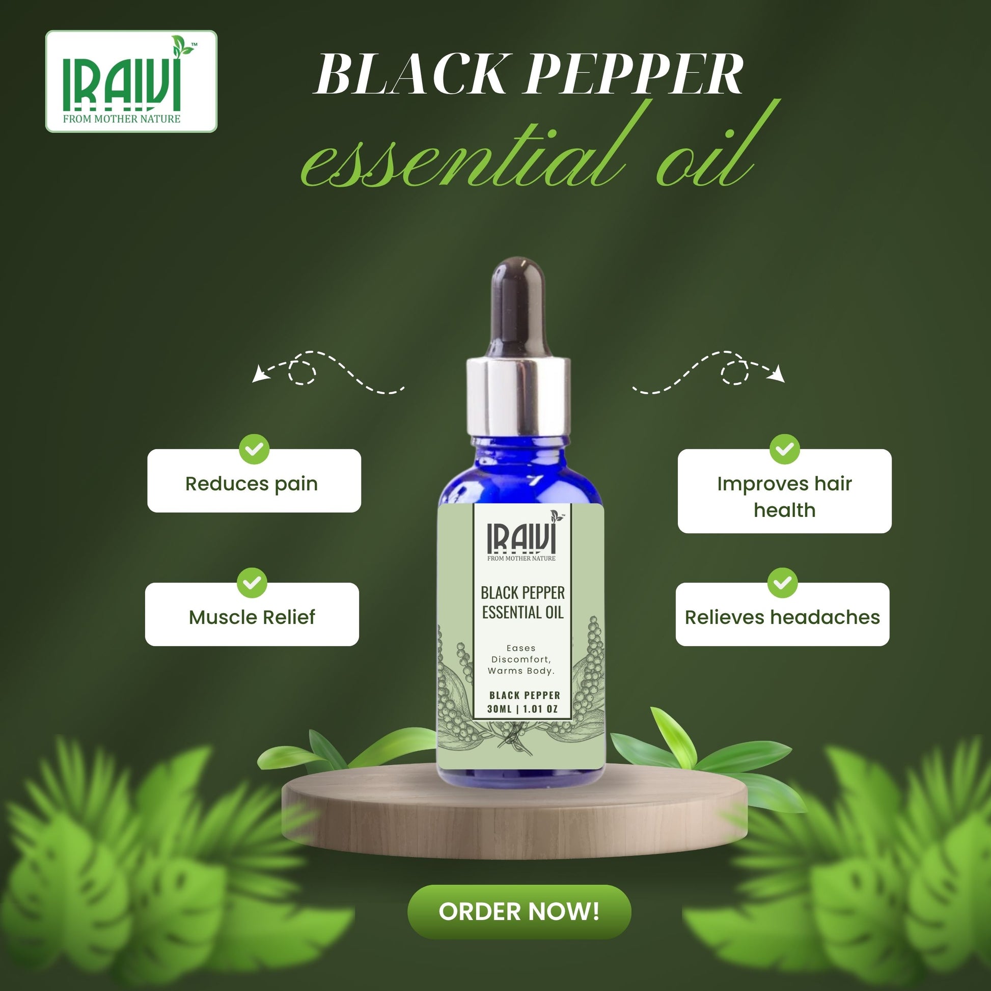 Black Pepper Essential Oil Bottle – Iraivi Organics Pure Essential Oil