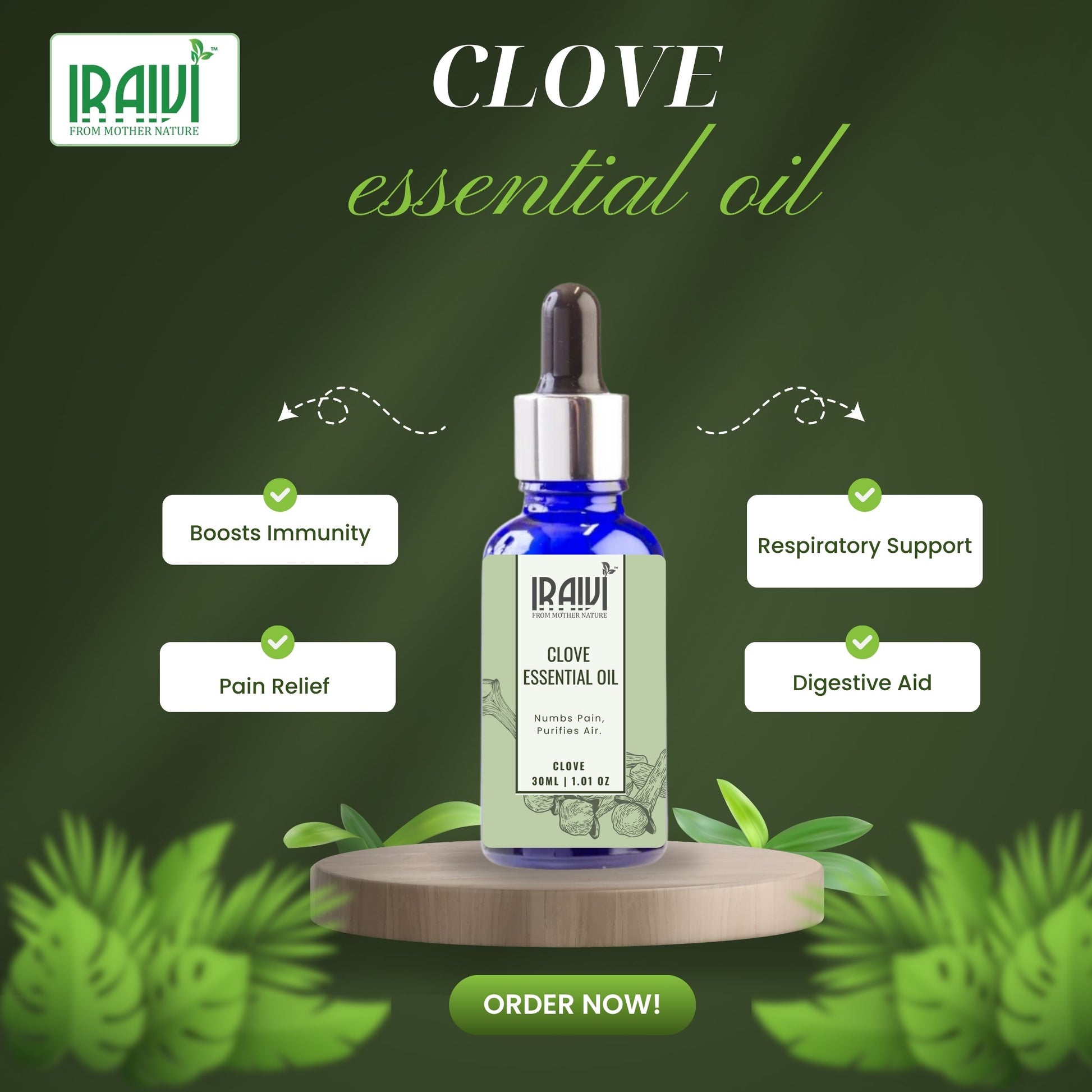 Clove Essential Oil Bottle – Iraivi Organics Pure Essential Oil