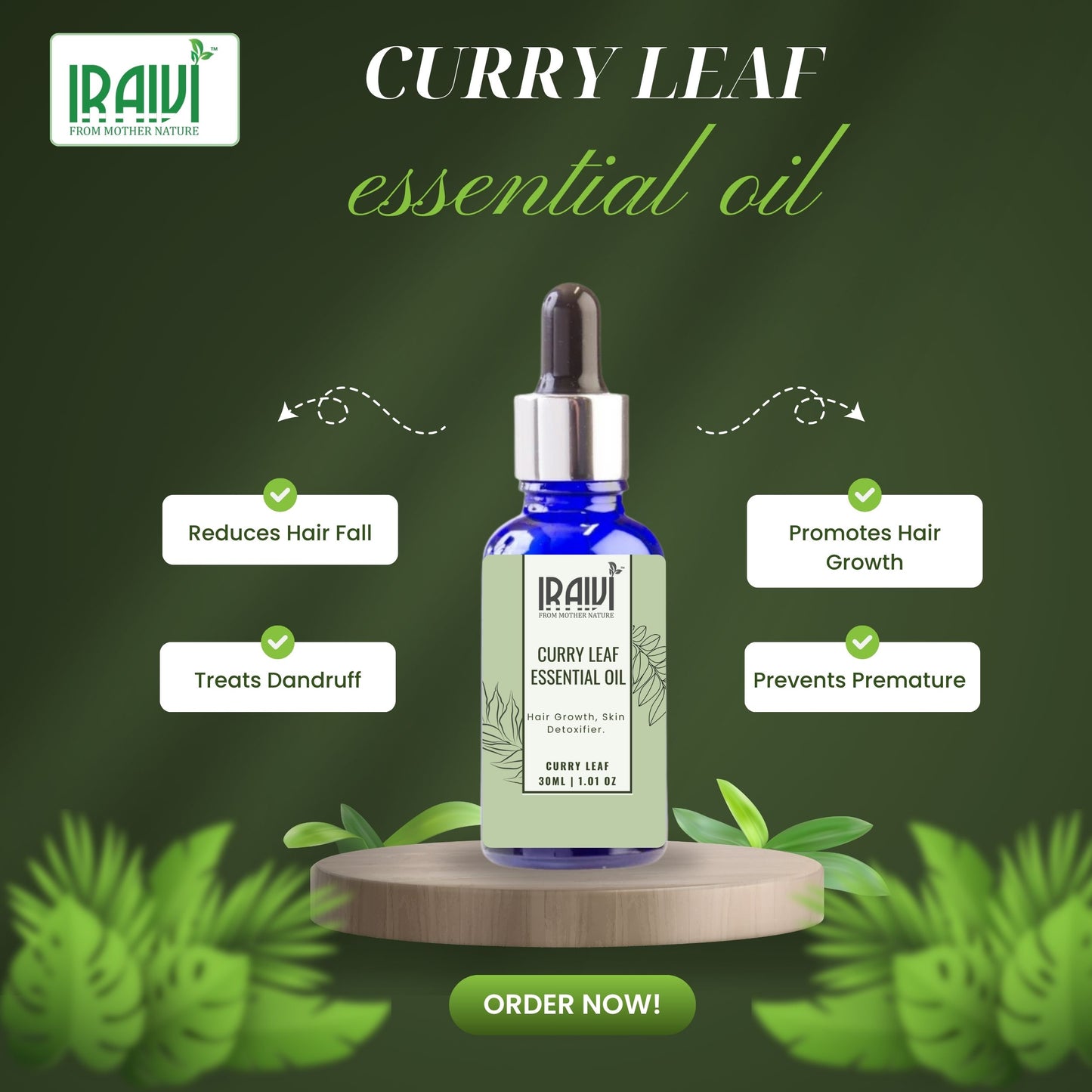 Curry Leaf Essential Oil Bottle – Iraivi Organics Pure Essential Oil