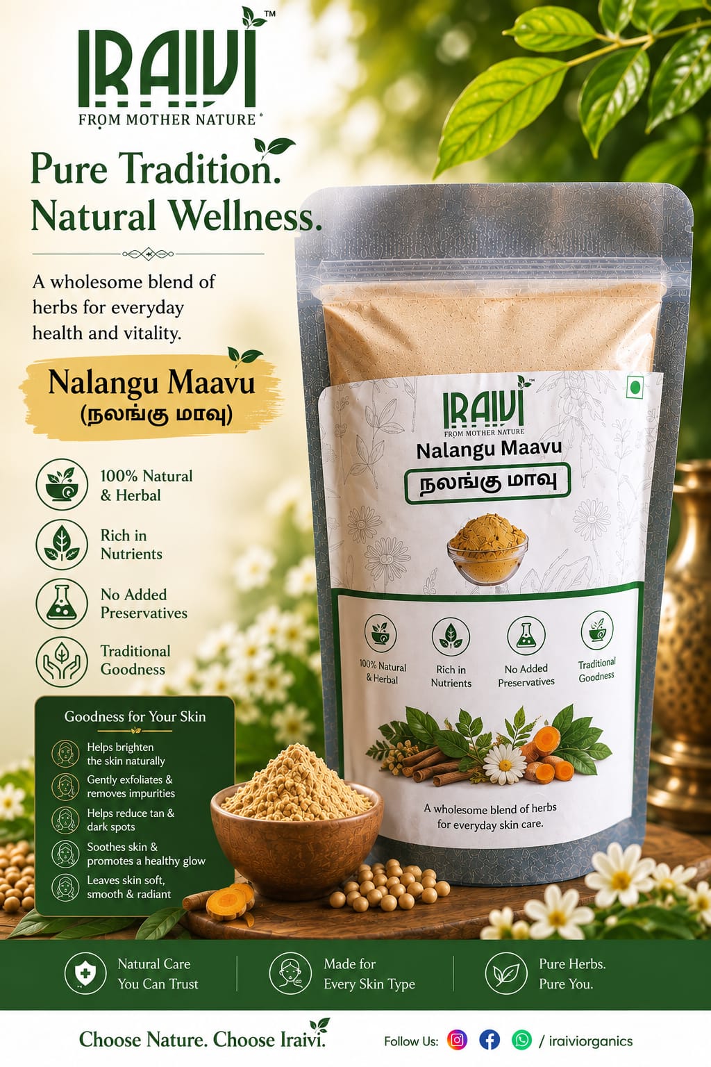 IRAIVI Nalangu Maavu | Traditional Herbal Bath & Skin Care Powder | 100g
