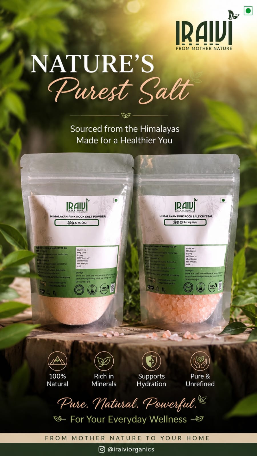 IRAIVI Himalayan Pink Rock Salt | Powder & Crystal | Natural Rock Salt