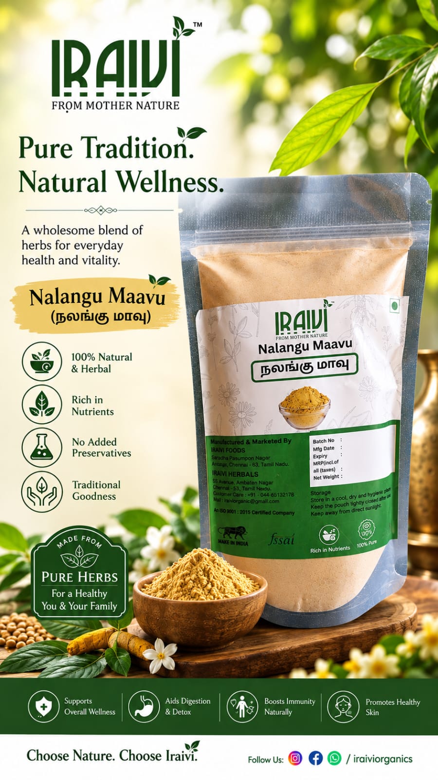 IRAIVI Nalangu Maavu | Traditional Herbal Bath Powder | 100g