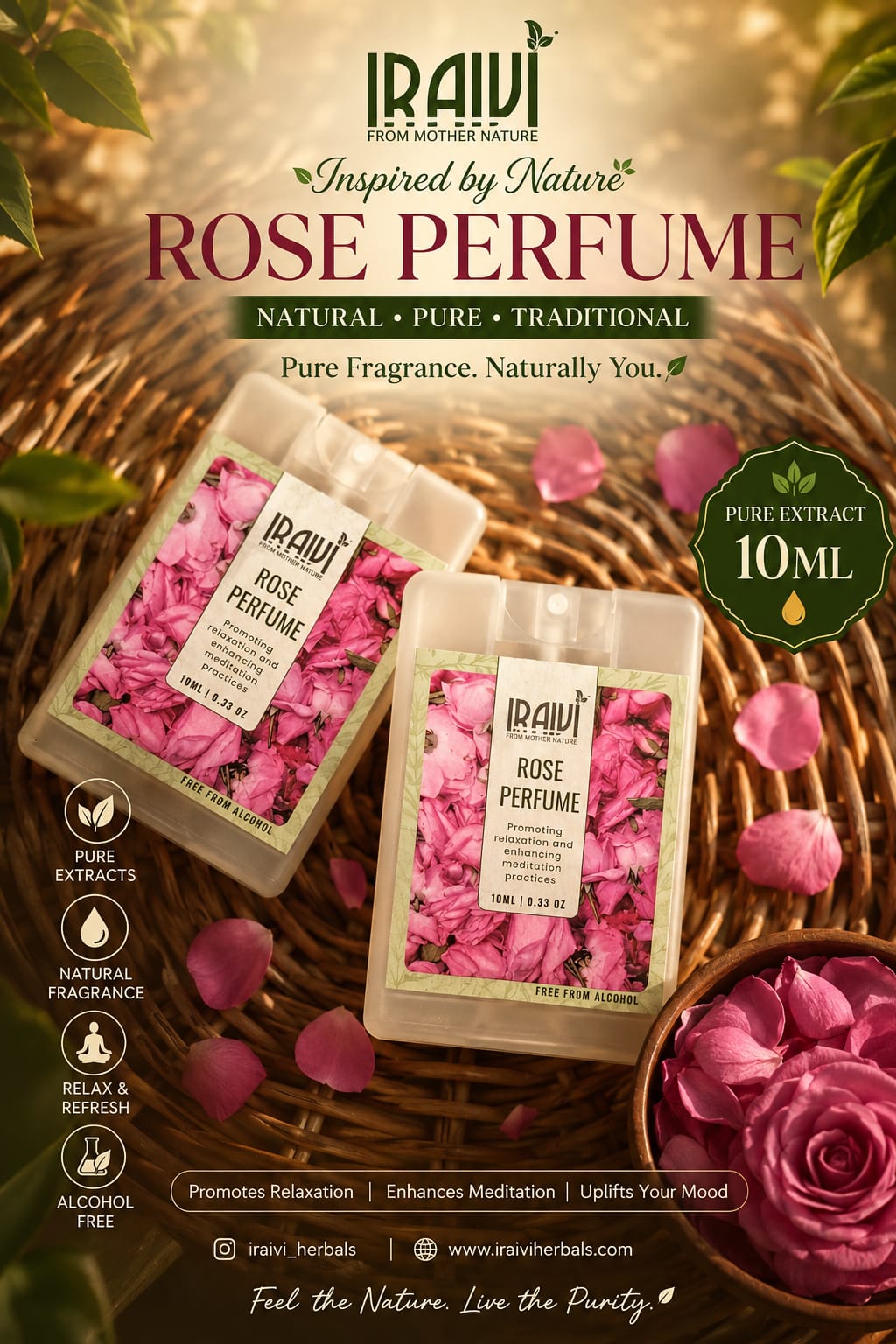 IRAIVI Rose Perfume 10 ML | Natural Rose Fragrance | Alcohol Free Perfume
