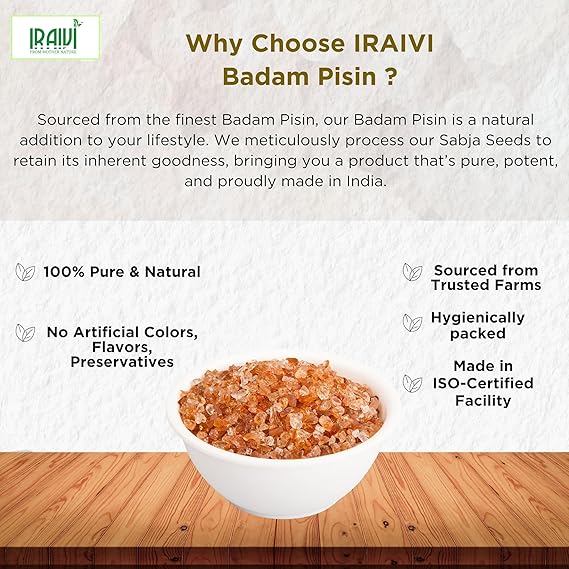 Iraivi Premium Almond Gum – Badam Pisin (Gond Katira) for Cooling, Skin Glow & Gut Health
