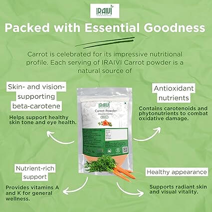 Iraivi Premium Carrot Powder 100g – Gajar with Beta-Carotene for Skin Glow & Eye Health
