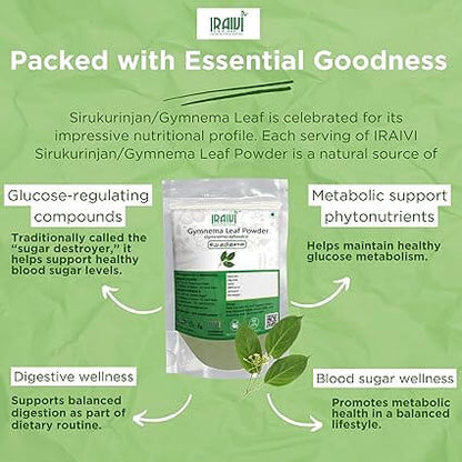 Iraivi Premium Gymnema Leaf Powder 100g – Sirukurinjan Gurmar for Blood Sugar & Weight Management
