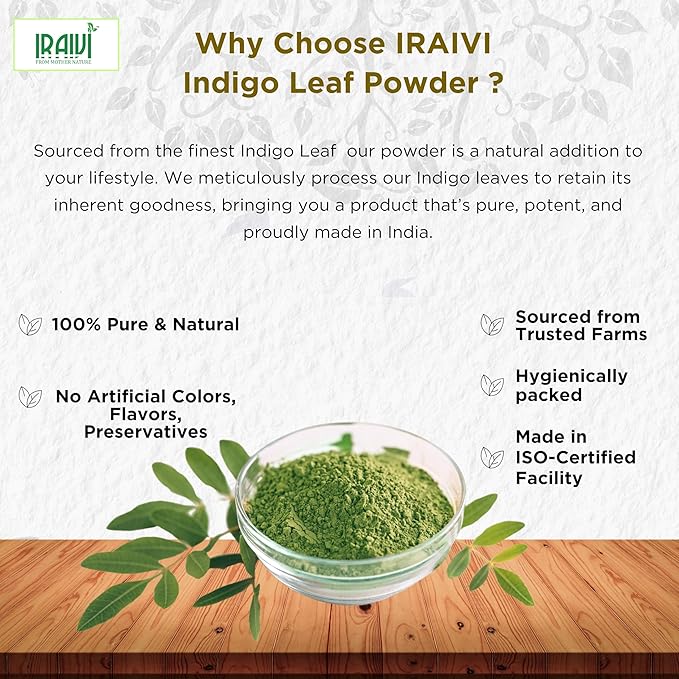 Iraivi Premium Indigo Leaf Powder 100g – Neeli Avuri for Natural Hair Coloring and Shine

