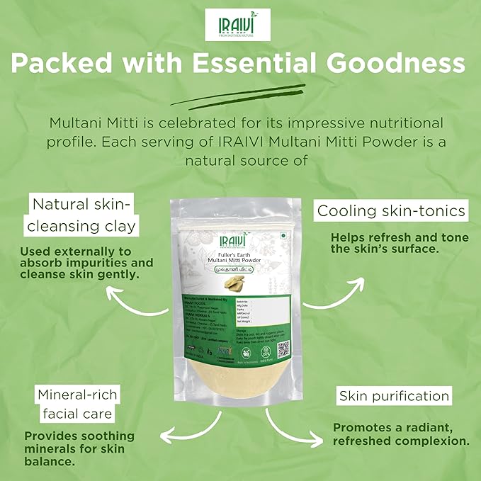 Iraivi Multani Mitti Powder 100g – 100% Pure Fuller's Earth for Skin Cleansing & Glow
