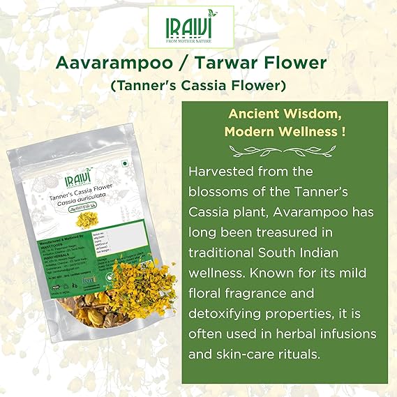 IRAIVI Premium Aavarampoo Flowers 100g – 100% Natural Sun-Dried Cassia Auriculata Flowers
