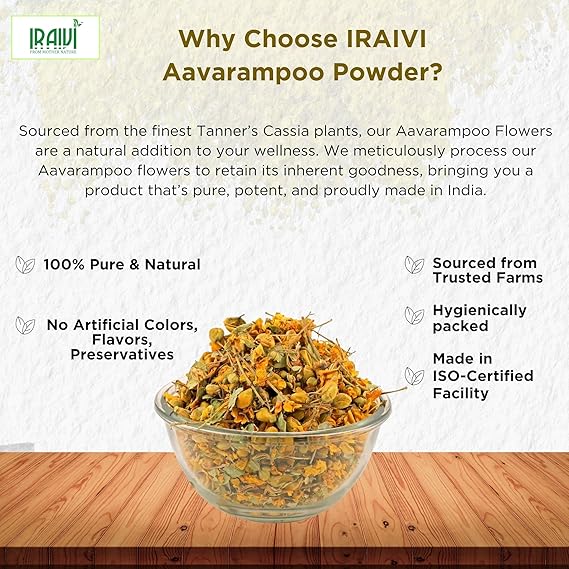 IRAIVI Premium Aavarampoo Flowers 100g – 100% Natural Sun-Dried Cassia Auriculata Flowers
